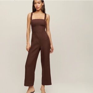 Reformation Harlow Brown Linen Cropped Jumpsuit